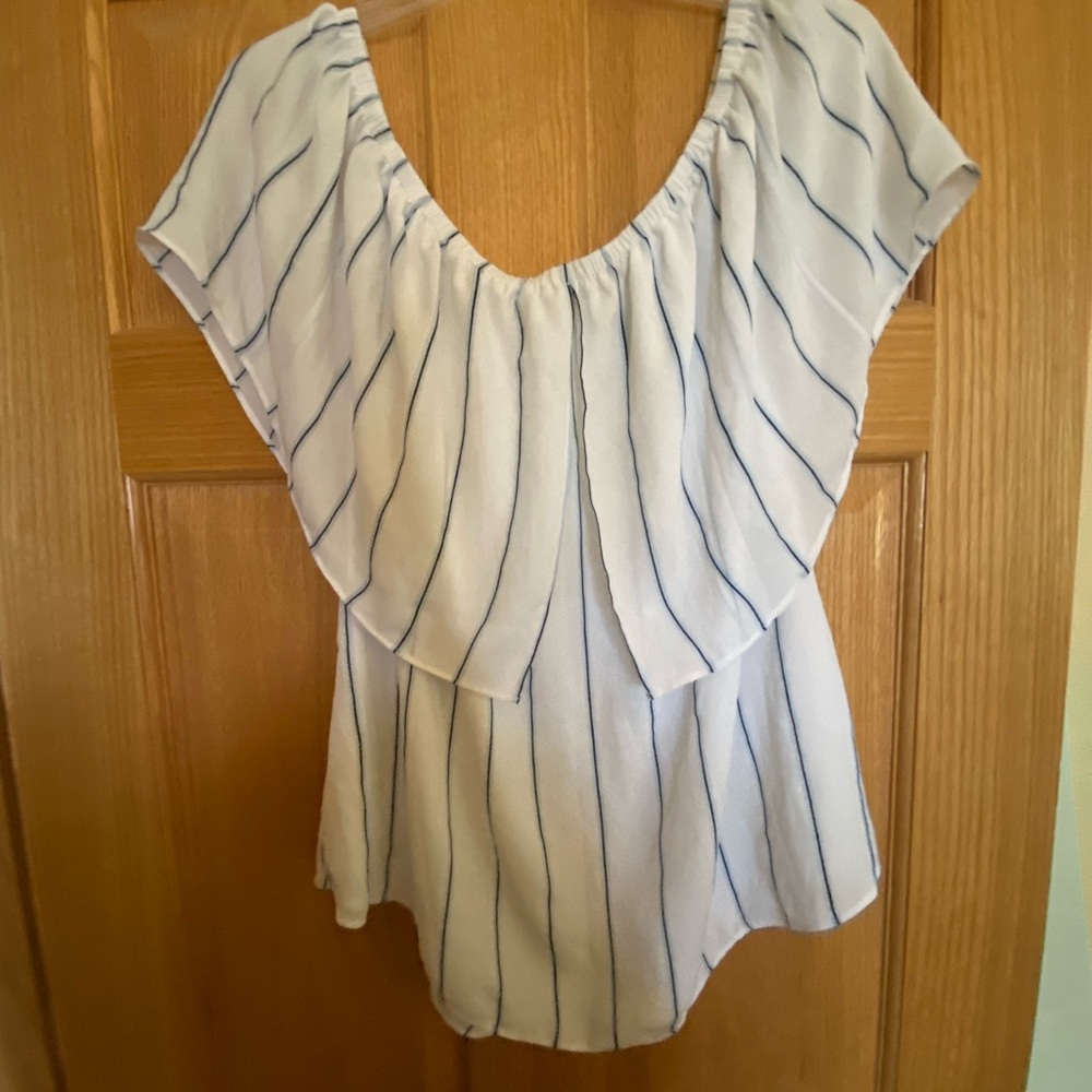 Striped White and Blue White House Black Market Women's Summer off shoulder Top